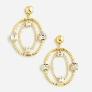 J. Crew Gold Double Oval Crystal Hoops Statement Earrings NWT